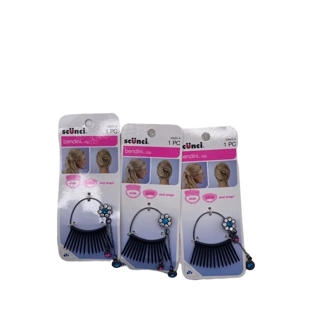 3-PK‎ Scunci Bendini Clip Medium with Jewels Slide and Snap Pink Style 39023-A